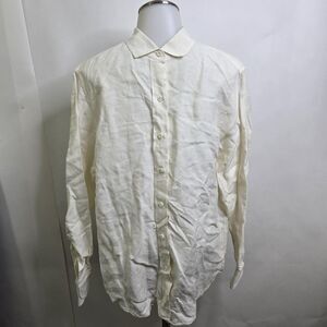 Guy Rover Italy Mens Linen Shirt M IV 46 Button Up Long Sleeve Luxury White